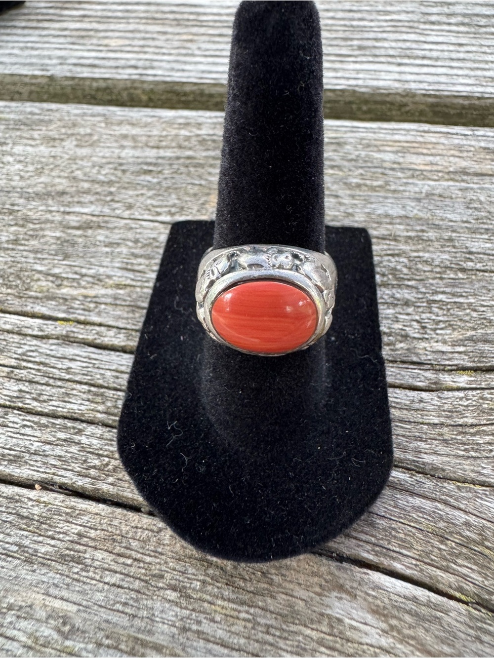 Vintage Sterling Silver Red Coral Ring